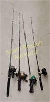 4 assorted fishing rods and reels