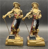(E) Pair of Armor Bronze Pirate Bookends, 11in