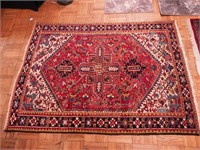 Oriental rug, red ground, gold, blue and cream