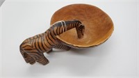 Carved Wooden Bowl Zebra Drinking