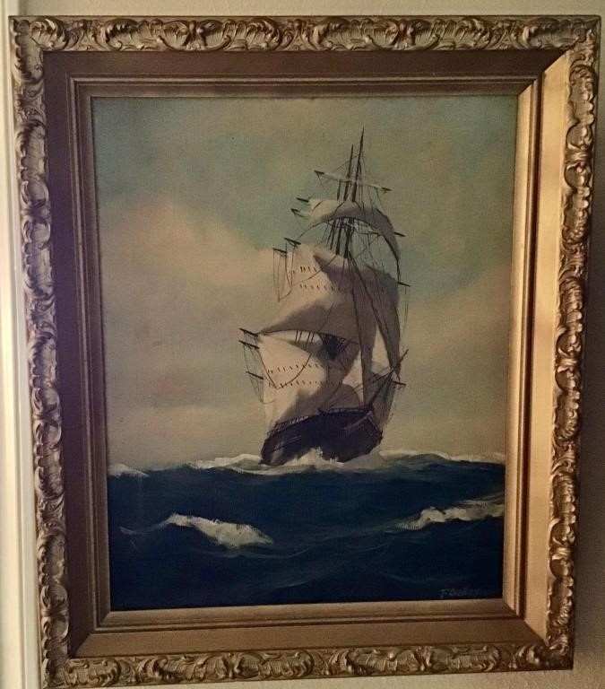 FRAMED PAINTING T BAILEY SAILBOAT