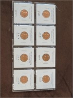 8 brilliant uncirculated old Lincoln cent coins