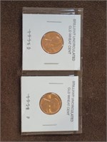 2 brilliant uncirculated old wheat cent coins