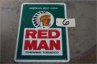 Metal Red Man Chewing Tobacco Sign