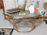 Matching glass and metal coffee table and 2 end