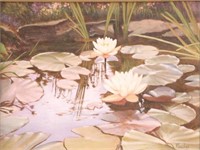 FAUCHER LILLY POND SCENE OIL ON CANVAS