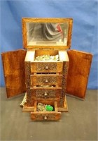 Hand Carved Jewelry Box Loaded with Jewelry