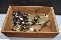 Brass & Cast Metal Lot in Wooden Box