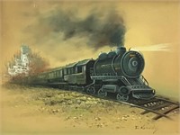 FRAMED TRAIN PAINTING SIGNED KENEDY