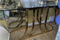 Hollywood Regency Brass Glass Top Console Table