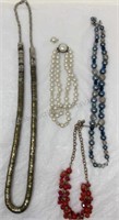 4 Necklaces-36" Snake Chain.16" White & Red