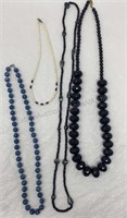 4 Beaded Necklaces, Black 28",.Skinny black-