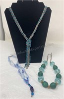 3 Blue Tone Necklaces. 2- 16"  Teal/silver 24"