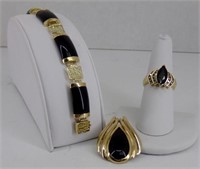 Black Onyx Bracelet, Ring, & Pendant in 14K gold