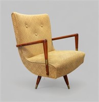 MID CENTURY UPHOLSTERED SWIVEL ROCKING ARMCHAIR