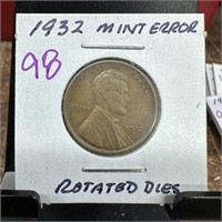 1932 WHEAT PENNY CENT MINT ERROR ROTATED DIES