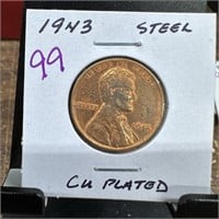 1943 STEEL COPPER PLATED WHEAT PENNY CENT