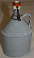 Vtg Graniteware Grey Canteen Flask Bottle 9" t