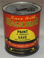 Vtg Magicolor Co Paint Aluminum Can Bank 4"t