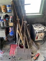 PILE OF HAND TOOLS-INCLUDING: RAKES, SHOVELS