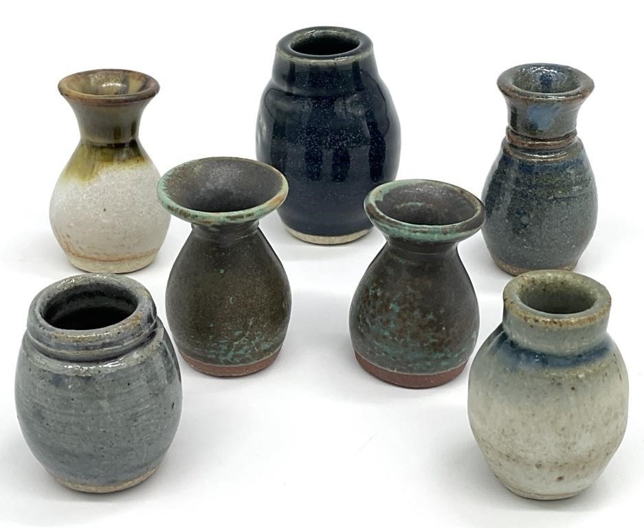 7 Miniature Art Pottery Vessels, Signed
