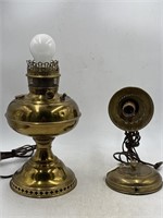 Vintage brass table lamp with wall hanging brass