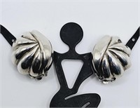Vintage Sterling Silver Scalloped Clip Earrings