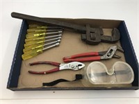 PLIERS, WRENCH, SOCKET DRIVERS, GOGGLES