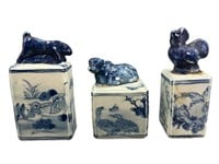 3 Vintage Blue & White Zodiac Chop Seals