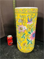 Ceramic Yellow Painted Tall Chinoiserie Vase