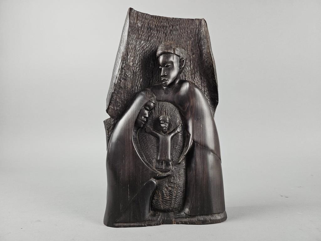 Vintage Ebony Holy Family Carving