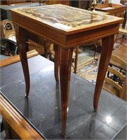 Diminutive inlaid music box table 18” x 15” x 11"