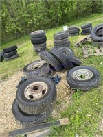 PILE TIRES- VARIOUS SIZES, SOME WITH RIMS