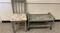 Rustic Wooden Kitchen Chair, Rolling Cart