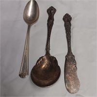 Silver Plate Sugar Spoon. Butter Knife & Tea Spoon