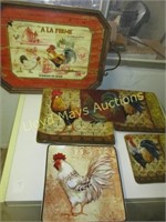 Chicken & Rooster Serving Trays & Trivet - 6pc