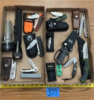 Knives, multi tools, flashlights