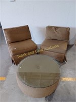 (2) Cushion Slip Cover Chairs & Glass Top Ottoman