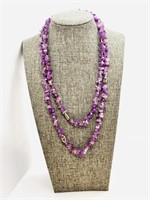 40" Raw Amethyst Hand Made Necklace  Estate pc