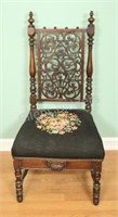 1800's Solid Wood Gothic Chair, Needle Point Seat