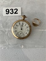 Waltham man's gold pocket watch w/engraving, also
