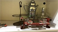 Group of vintage barware including decanters shot