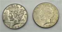 (KK) 2 Silver Peace Dollar Coins 1923d & 1922
