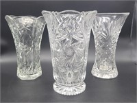 (3) Cut Crystal Vases are 8.25 - 9in Tall