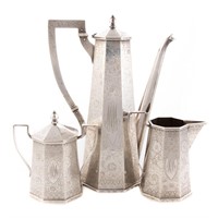 Art Deco engraved sterling 3-pc coffee set