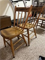 (2) Stencil Decorated Plank Seat Chairs