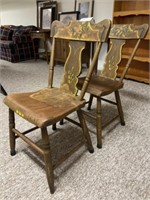 (2) Plank Seat Paint Decorated Chairs