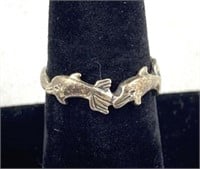925 Silver Vintage Dolphin Ring, Signed LL