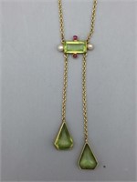 18k yg Peridot/Pearl/Ruby necklace