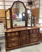 Wood dresser w/mirror-66 x 18 x 8.5 
Scratches